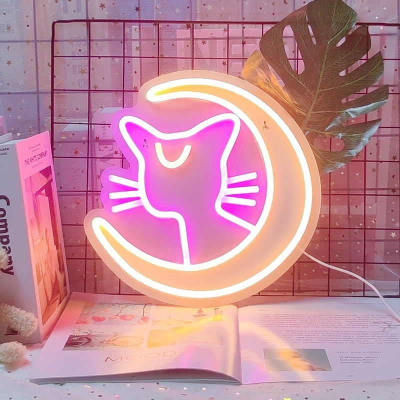 Anime Neon Luna Gatto Kawaii Luce del segno – Youeni