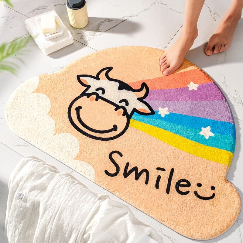 Moo-tastic Vibes: Creamy Cow Rainbow Non-Slip Bath Mat Collection – Youeni