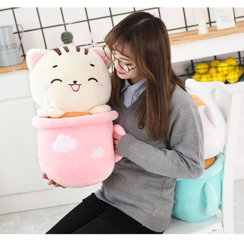 Kawaii Neko Cat Tea Cup Plush With Quilt (31cm - 50cm) – Limited Edition