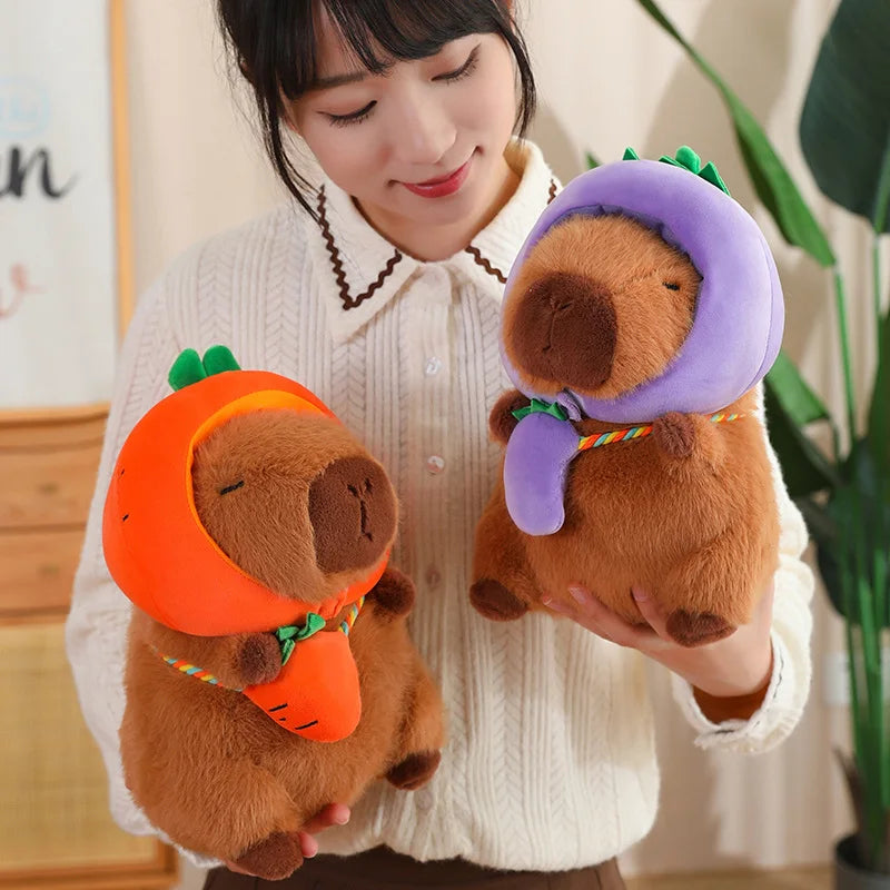 New Vegetables Hat Capybara Plush Toy Simulation Capibara With Carrot Eggplant Pumpkin Stuffed Animals Birthday Gift