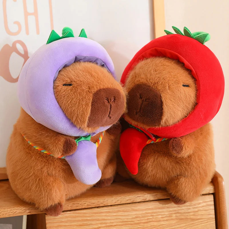 New Vegetables Hat Capybara Plush Toy Simulation Capibara With Carrot Eggplant Pumpkin Stuffed Animals Birthday Gift