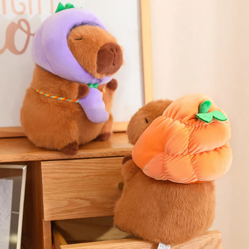 New Vegetables Hat Capybara Plush Toy Simulation Capibara With Carrot Eggplant Pumpkin Stuffed Animals Birthday Gift