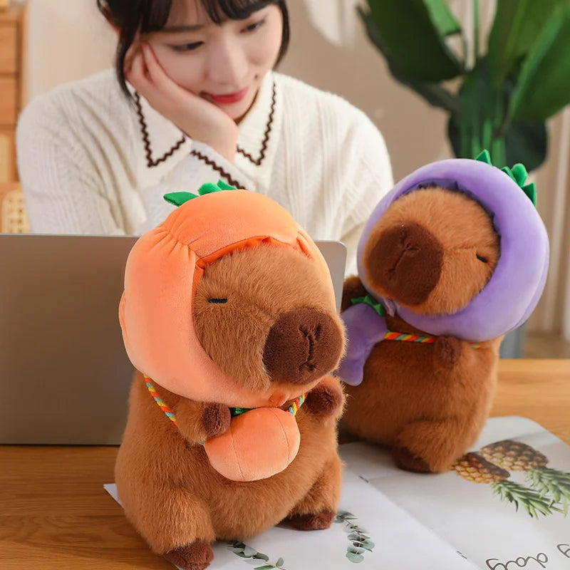 New Vegetables Hat Capybara Plush Toy Simulation Capibara With Carrot Eggplant Pumpkin Stuffed Animals Birthday Gift