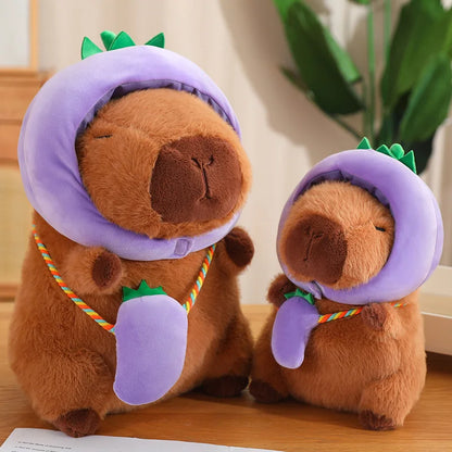 New Vegetables Hat Capybara Plush Toy Simulation Capibara With Carrot Eggplant Pumpkin Stuffed Animals Birthday Gift