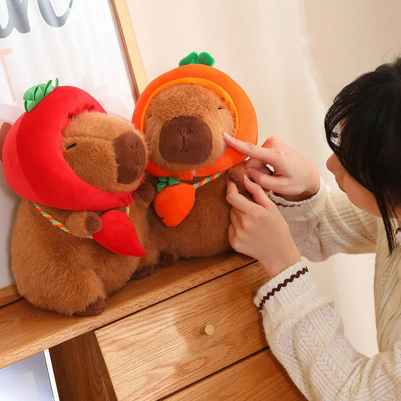 New Vegetables Hat Capybara Plush Toy Simulation Capibara With Carrot Eggplant Pumpkin Stuffed Animals Birthday Gift