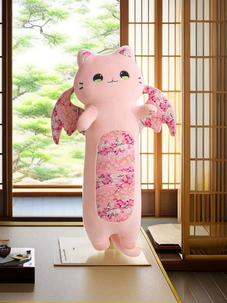 New Pink Japanese Sakura Cat Flying Wings Bat Plush Toy Stuffed Long Cats Bats Plushies for Birthday Gift