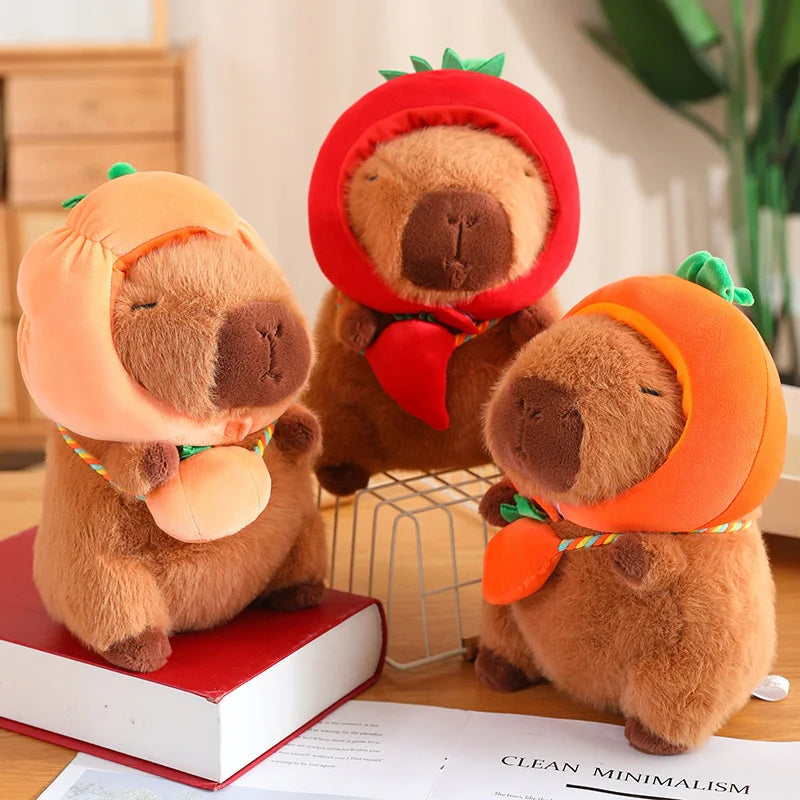 New Vegetables Hat Capybara Plush Toy Simulation Capibara With Carrot Eggplant Pumpkin Stuffed Animals Birthday Gift