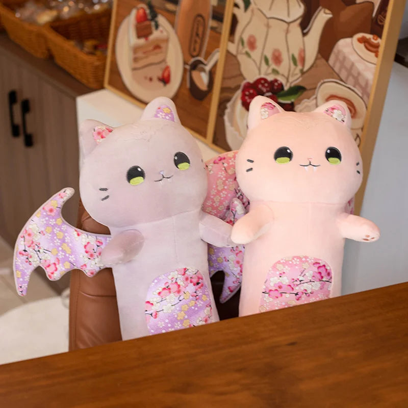 New Pink Japanese Sakura Cat Flying Wings Bat Plush Toy Stuffed Long Cats Bats Plushies for Birthday Gift