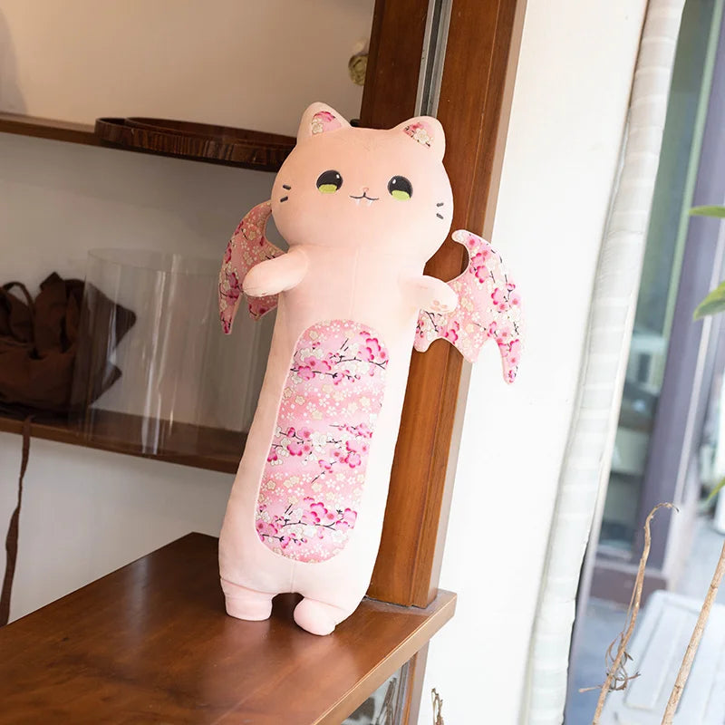 New Pink Japanese Sakura Cat Flying Wings Bat Plush Toy Stuffed Long Cats Bats Plushies for Birthday Gift