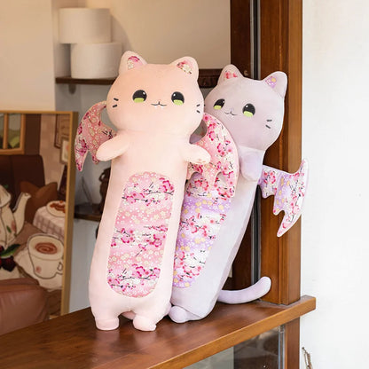 New Pink Japanese Sakura Cat Flying Wings Bat Plush Toy Stuffed Long Cats Bats Plushies for Birthday Gift