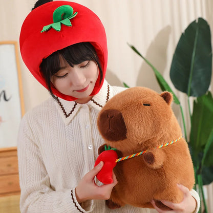 New Vegetables Hat Capybara Plush Toy Simulation Capibara With Carrot Eggplant Pumpkin Stuffed Animals Birthday Gift