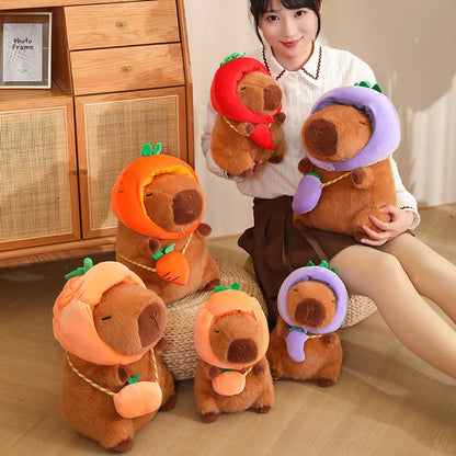 New Vegetables Hat Capybara Plush Toy Simulation Capibara With Carrot Eggplant Pumpkin Stuffed Animals Birthday Gift