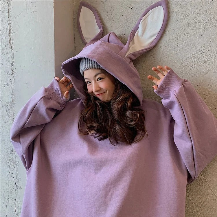 Harajuku Bunny Ears Hooded Sweatshirt - Cute and Cozy