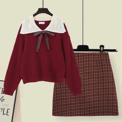 Fashion-Forward Uniform Sweater & Plaid Skirt Set" - Style and Comfort, All in One! 👚🎀👗