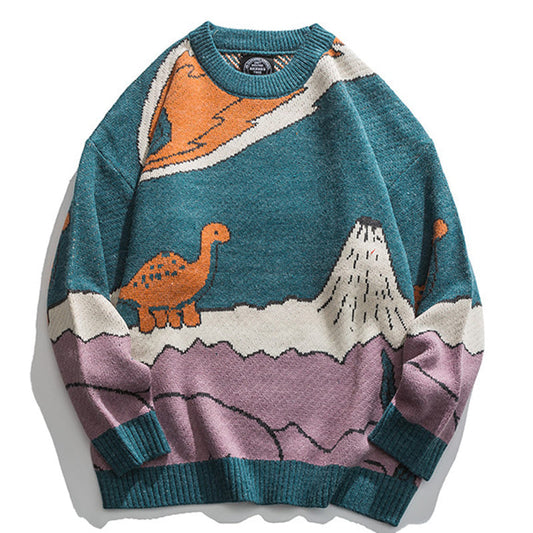 Harajuku Cartoon Little Dinosaur Sweater - Roar into Style with Adorable Chic 🦕💫