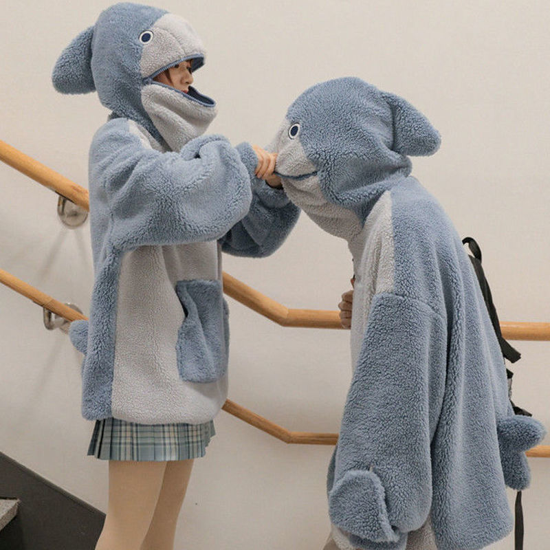 Kawaii Fluffy Shark Hoodie - Dive into Cozy Cute - Youeni