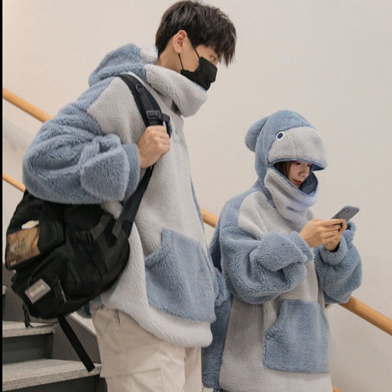 Kawaii Fluffy Shark Hoodie - Dive into Cozy Cute - Youeni