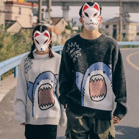 Harajuku Cartoon Shark Sweater - Embrace Quirky Cuteness