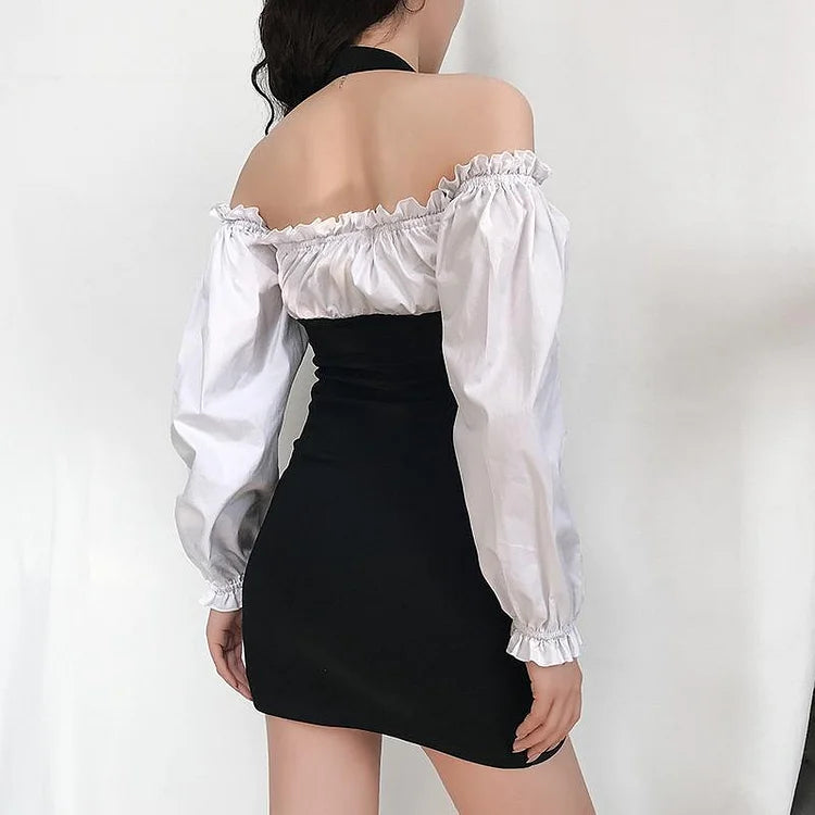 Chic Off-the-Shoulder Ruffle Fake Two-Piece Short Dress