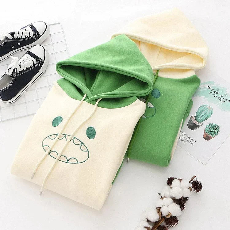 Dino Dreams: Harajuku Dinosaur Colorblock Sweatshirt Hoodie - Cute Comfort for Every Adventure! 🦕👚