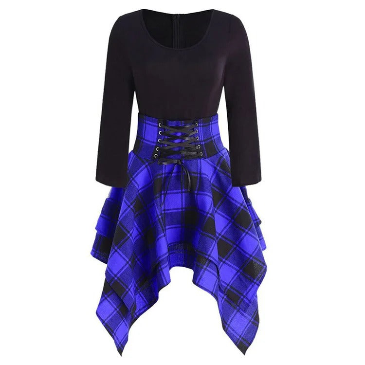 Chic Plaid Lace-Up Dress: Effortless Elegance in a Vibrant Print