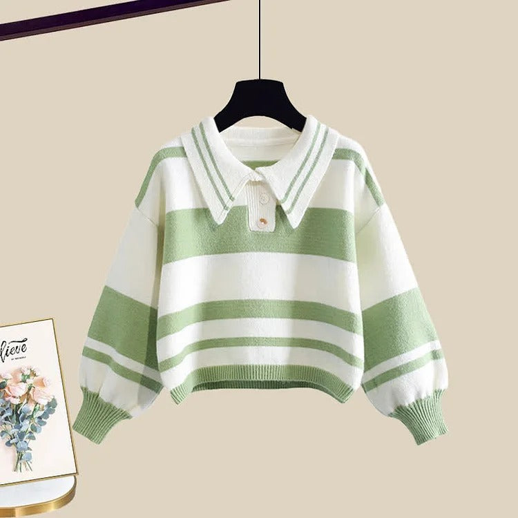 Striped Colorblock Sweater Slip Dress Two Piece Set – Youeni