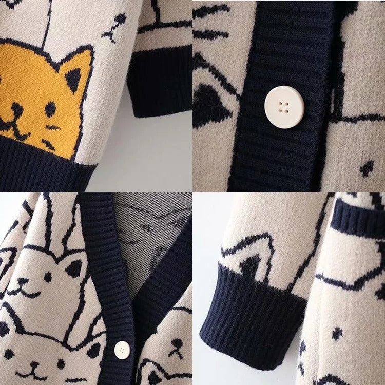 Harajuku Cartoon Cat Cardigan Sweater - Purr-fectly Adorable Fashion Statement! 😻🧥