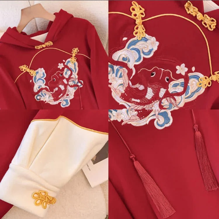 Red cheap embroidered hoodie