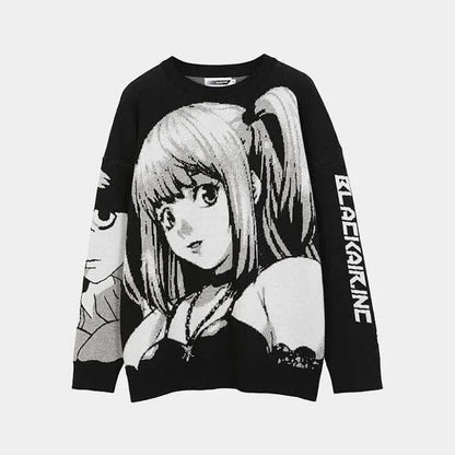 Chic Anime Girl Letter Print Knit Sweater - Casual Fashion