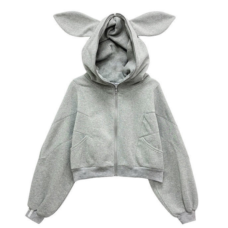 Kawaii Bunny Ears Pockets Zipper Hoodie Outerwear