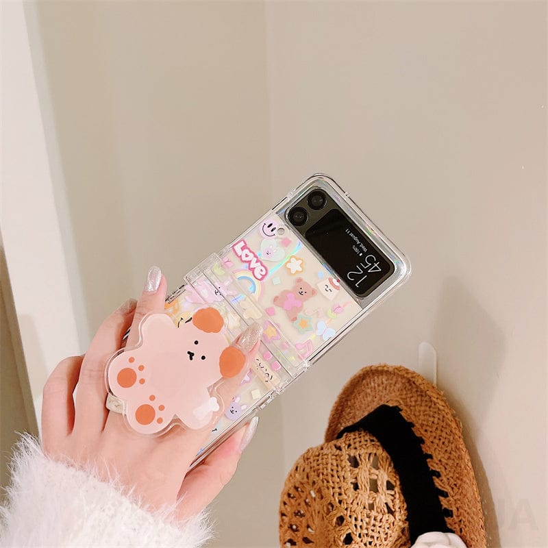 Cute Fluffy Heart Pompom Hand Rope Solid Phone Case For Samsung Z Flip –  The Kawaii Shoppu