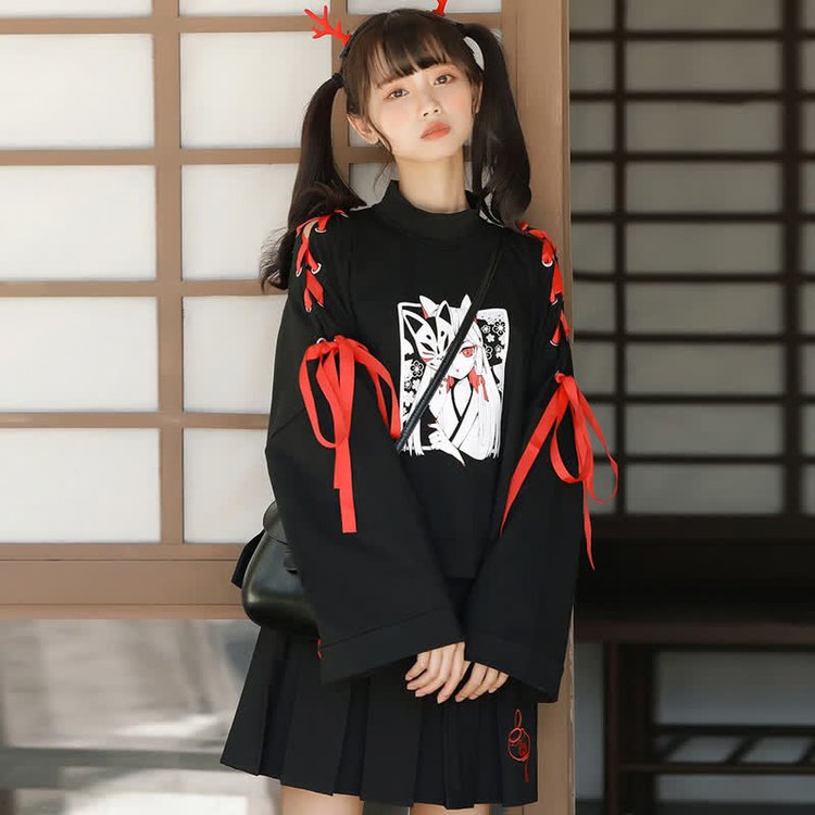 Harajuku Fox Girl Ribbon Sweatshirt - Stylish and Cozy