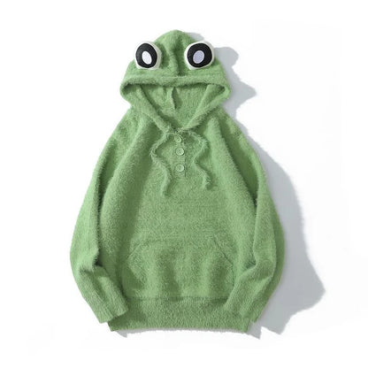 Sweet Serenade: Girlfriend Boyfriend Frog Knit Hoodie - Because Comfort Should be Cute! 🎶🌟