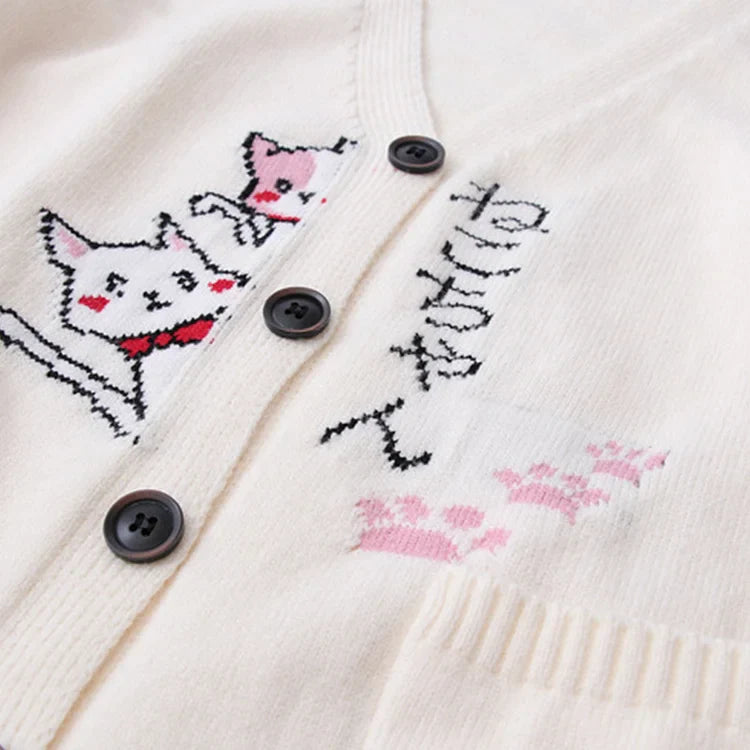 Japanese Cartoon Cat Letter Print Cardigan Sweater Shirt Denim Pants Set