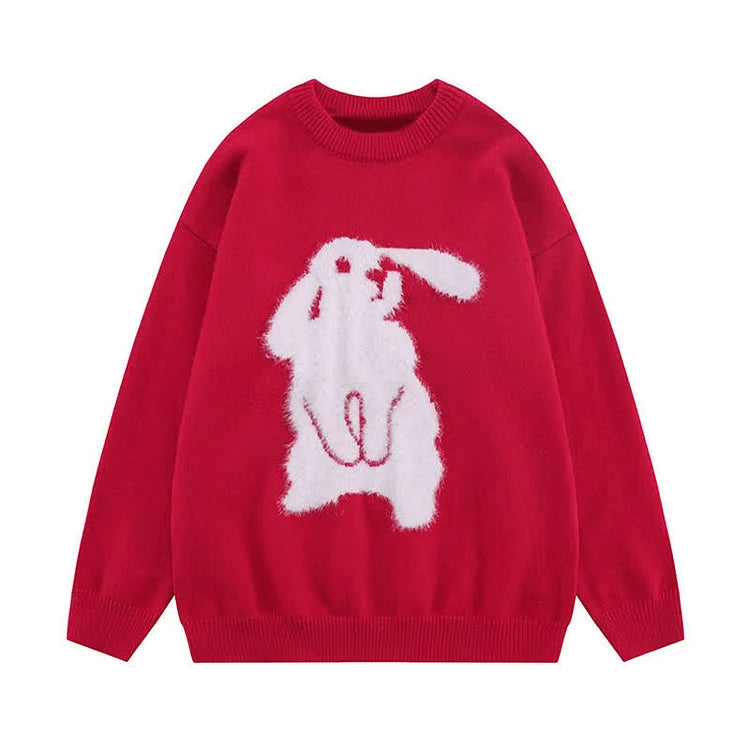 Cuddle-Ready Chic: Long Sleeve Bunny Print Sweater - Elevate Your Casual Style with Adorable Vibes! 🌟👕