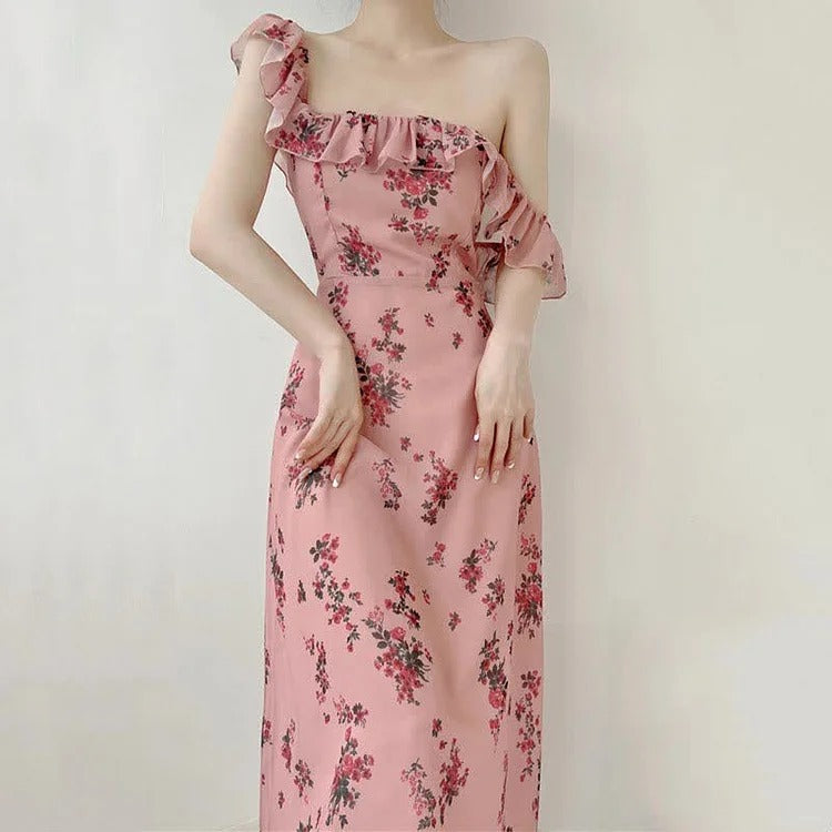 Chic Vintage Flouncing Square Collar Floral Print Slip Dress