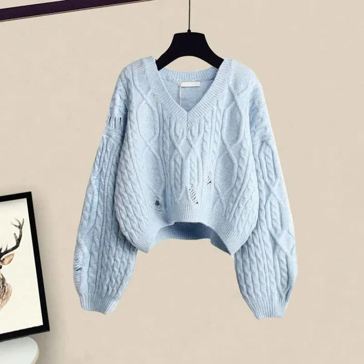 Vintage Cable Knit Sweater Midi Dress Two Piece Set