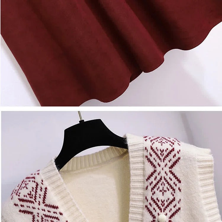 Effortless Charm: Rhombus Print Vest Two Piece Set