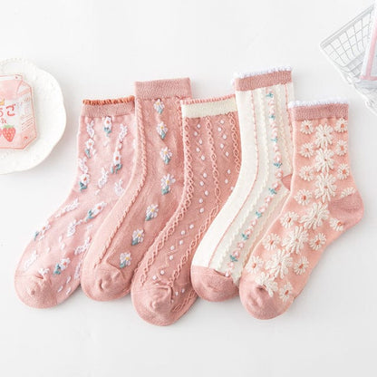 5 Pairs Spring Peach Socks