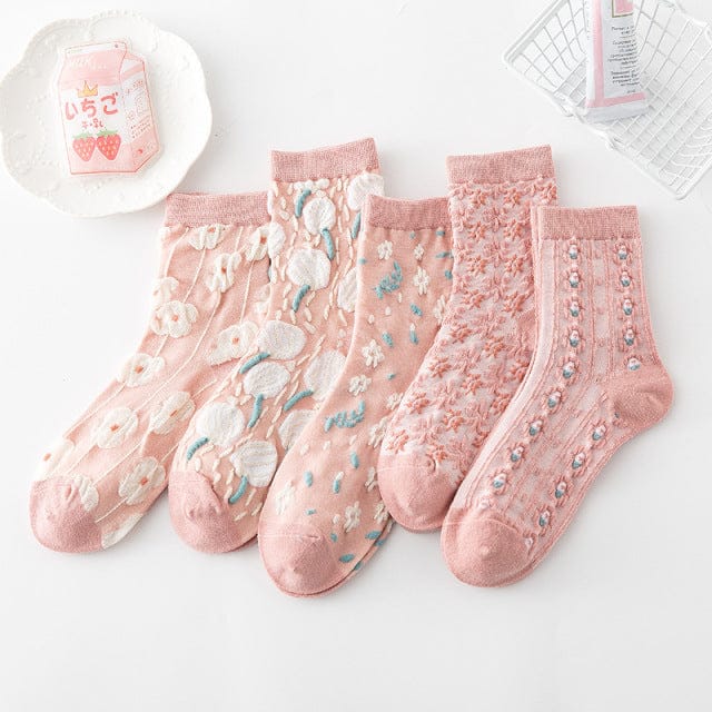 5 Pairs Spring Peach Socks