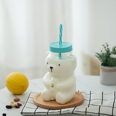 Starbucks New Bear Straw Glass Cup Water Cup Milk Cup Animal Cup