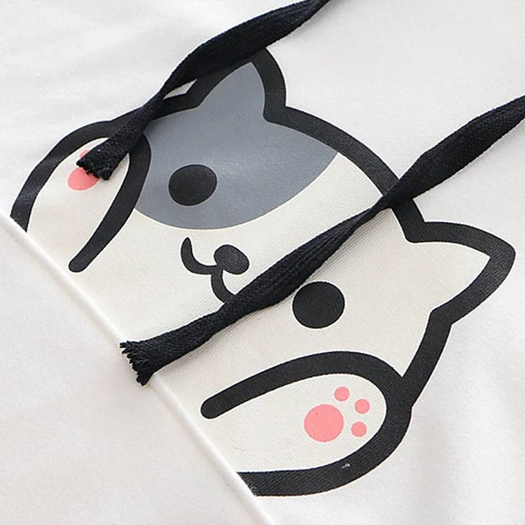 Cuddle-Worthy Comfort: Kawaii Cartoon Kitty Paw Print Hoodie - Snuggle Up in Style! 🐾💖