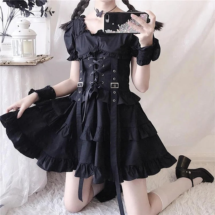 Darkly Romantic Gothic Ruffle Mini Dress