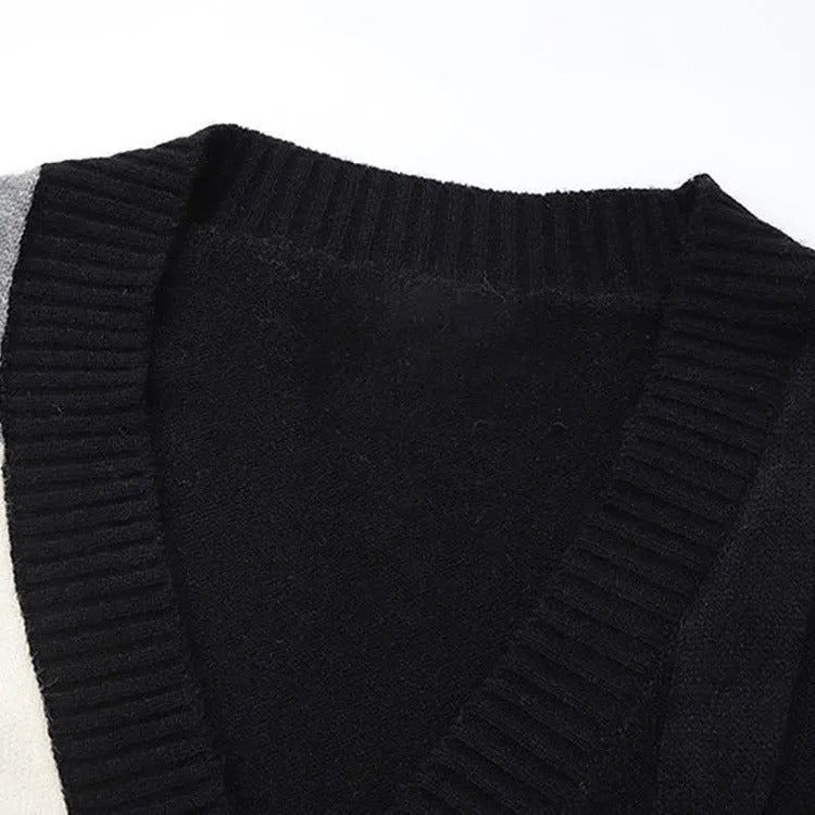 Preppy Rhombus Cardigan Sweater Shirt Casual Pants Three Piece Set