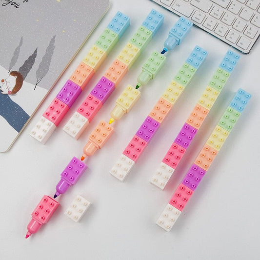 6pcs Pastel Color Building Block Highlighter Pen Set
