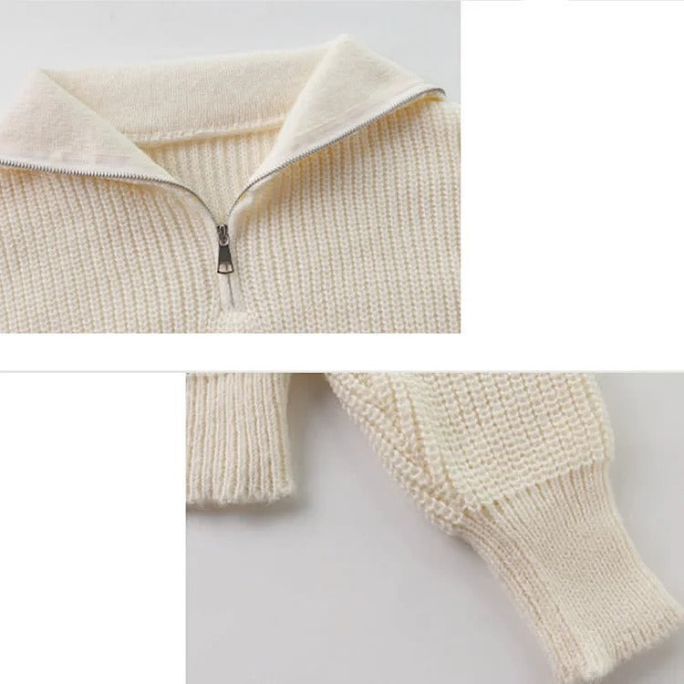 Chic Sailor Collar Zipper Sweater Casual Pants Two Piece Set