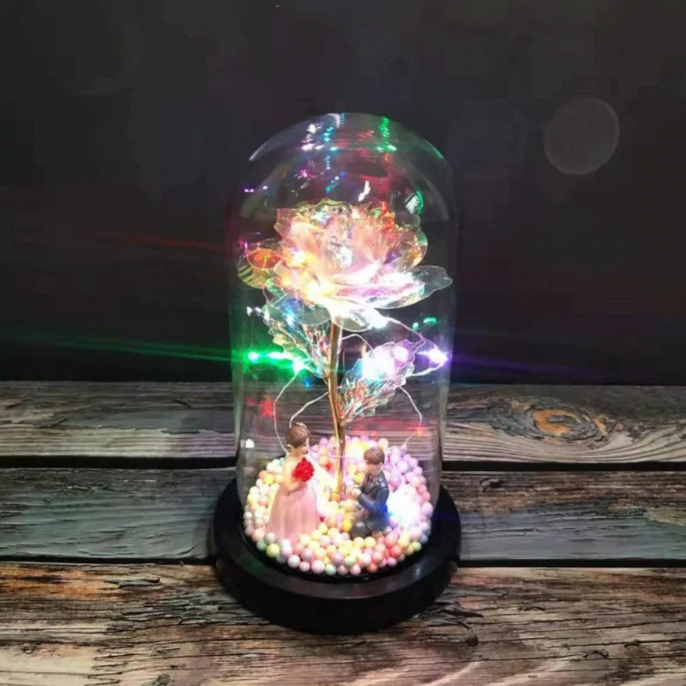 Rainbow Orbs Galaxy Enchanted Rose LED Glass Display