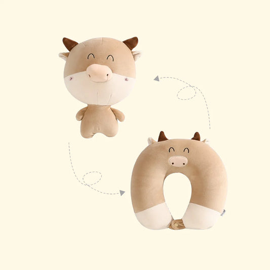 Kawaii Cows Stuffed Animal Travel Neck Support 2-in-1 Pillow & Plushies