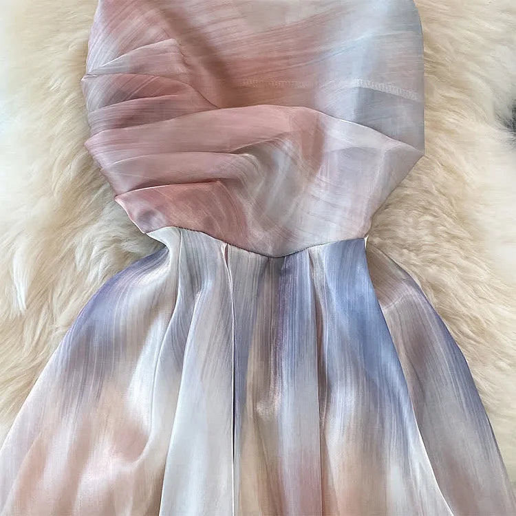 Chic & Dreamy: Sleeveless Rainbow Print Long Slip Dress