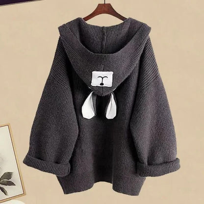 Kawaii Hooded Bear Ears Cardigan Sweater Lace Up Slip Dress Two Piece Set